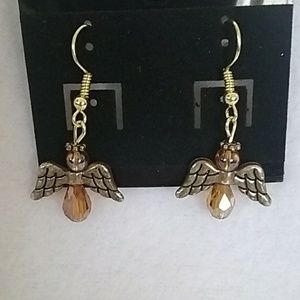Brown and gold angel hook earrings
